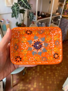 Porte-savon céramique peint à la main – Orange